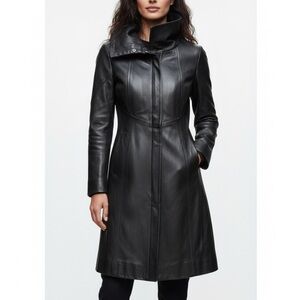 Danier Black Italian Lamb Leather Zip Front Funnel Neck Slim Fit Jacket Size XXS